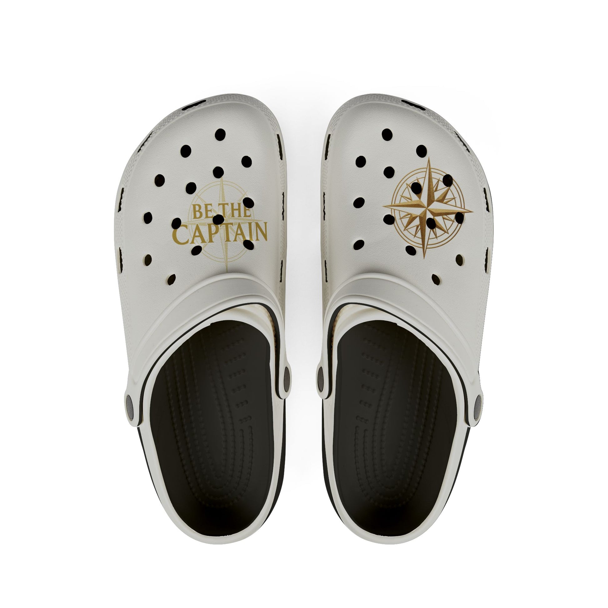 Nautical 'Be The Captain' EVA Foam Clogs — White Compass Slip-On Shoes