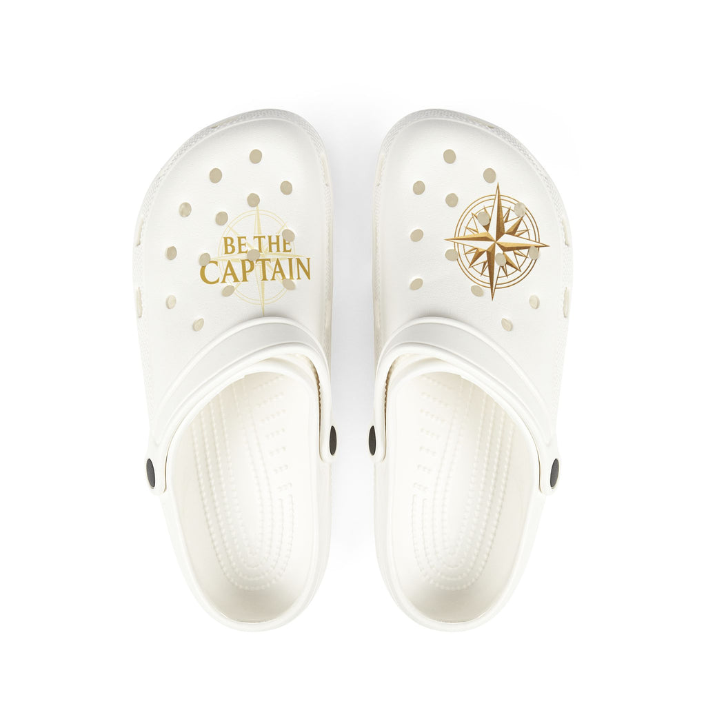 Nautical 'Be The Captain' EVA Foam Clogs — White Compass Slip-On Shoes