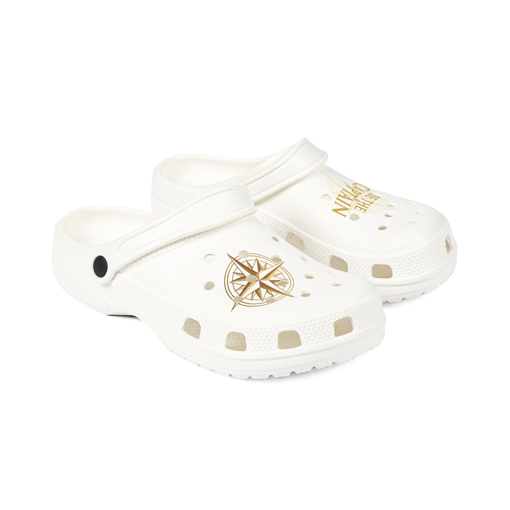 Nautical 'Be The Captain' EVA Foam Clogs — White Compass Slip-On Shoes