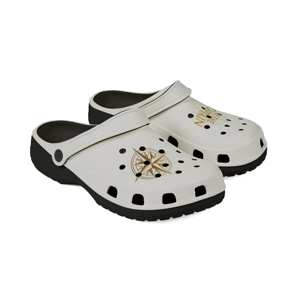 Nautical 'Be The Captain' EVA Foam Clogs — White Compass Slip-On Shoes