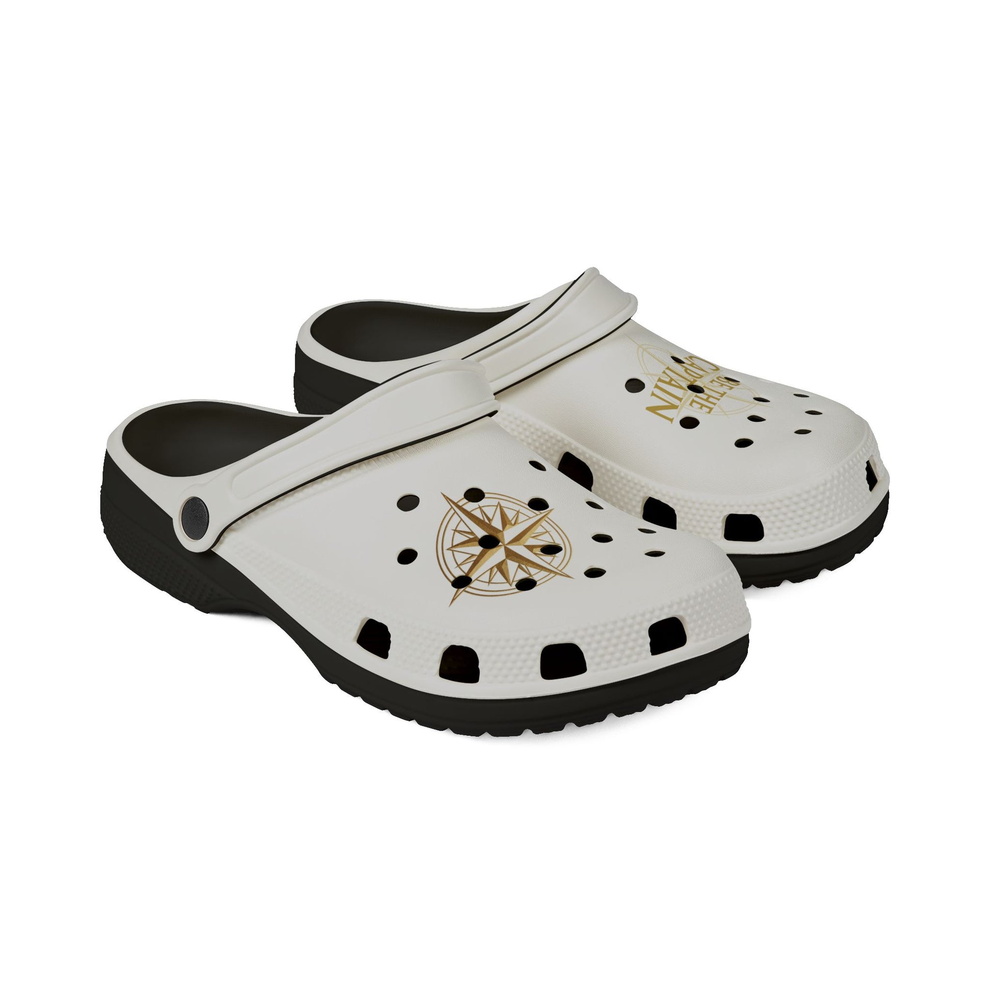Nautical 'Be The Captain' EVA Foam Clogs — White Compass Slip-On Shoes